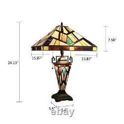 Tiffany Style Stained Glass Arts & Crafts Table Lamps 16 W x 24 T MATCHING PAIR