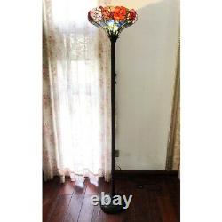 Tiffany Style Stained Glass Azalea Torchiere Floor Lamp Antique Bronze Base