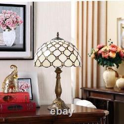 Tiffany Style Stained Glass Beige Light Table Lamp Vintage Shade Lamp 18 Tall