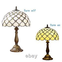 Tiffany Style Stained Glass Beige Light Table Lamp Vintage Shade Lamp 18 Tall