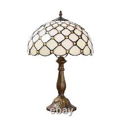 Tiffany Style Stained Glass Beige Light Table Lamp Vintage Shade Lamp 18 Tall