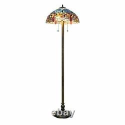 Tiffany Style Stained Glass Blue Dragonfly Floor Lamp 18 Shade New