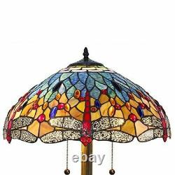 Tiffany Style Stained Glass Blue Dragonfly Floor Lamp 18 Shade New