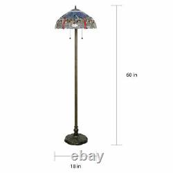 Tiffany Style Stained Glass Blue Dragonfly Floor Lamp 18 Shade New