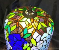 Tiffany Style Stained Glass Blue/Green Wisteria Table Lamp With Tree Trunk Base