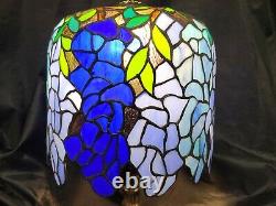 Tiffany Style Stained Glass Blue/Green Wisteria Table Lamp With Tree Trunk Base