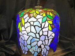 Tiffany Style Stained Glass Blue/Green Wisteria Table Lamp With Tree Trunk Base