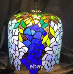 Tiffany Style Stained Glass Blue/Green Wisteria Table Lamp With Tree Trunk Base