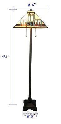 Tiffany Style Stained Glass Blue Mission Floor Lamp 16 Shade Handcrafted New