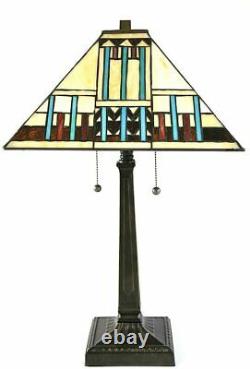 Tiffany Style Stained Glass Blue Mission Table Lamp Handcrafted 16 Shade