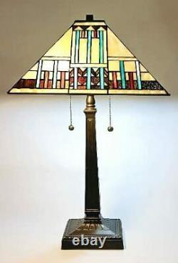 Tiffany Style Stained Glass Blue Mission Table Lamp Handcrafted 16 Shade