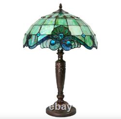 Tiffany Style Stained Glass Blue Victorian Pearl Vintage Table Lamp 16 Shade