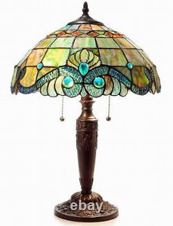 Tiffany Style Stained Glass Blue Victorian Pearl Vintage Table Lamp 16 Shade