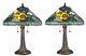 Tiffany Style Stained Glass Blue And Green Water Lily Lamp Set 16 Shade New