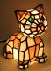 Tiffany Style Stained Glass Bobble Head Green Eye Cat Kitten Night Light Lamp 7