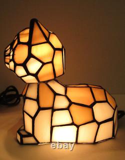 Tiffany Style Stained Glass Bobble Head Green Eye Cat Kitten Night Light Lamp 7