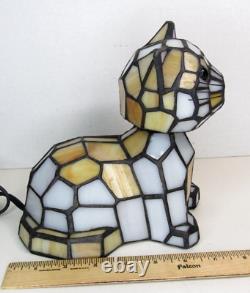 Tiffany Style Stained Glass Bobble Head Green Eye Cat Kitten Night Light Lamp 7