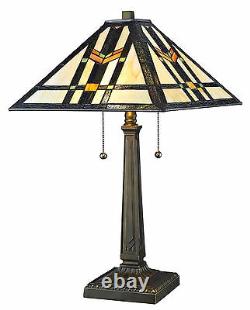 Tiffany Style Stained Glass Brown Mission Table Lamp 16 Shade Handcrafted New