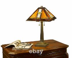 Tiffany Style Stained Glass Brown Mission Table Lamp 2 light 14 Shade New