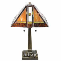 Tiffany Style Stained Glass Brown Mission Table Lamp 2 light 14 Shade New