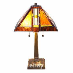 Tiffany Style Stained Glass Brown Mission Table Lamp 2 light 14 Shade New
