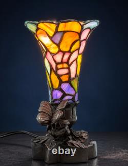 Tiffany Style Stained Glass Butterfly Accent Lamp Art Nouveau 11.75