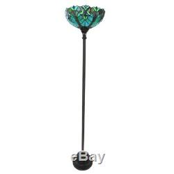 Tiffany Style Stained Glass Cabochon Victorian Torchiere Floor Lamp Bronze Base