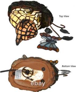Tiffany-Style Stained Glass Cat Accent Table Lamp Cat Watching a Butterfly