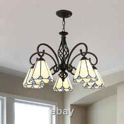 Tiffany Style Stained Glass Ceiling Hanging Lamp 5 Heads Chandelier Pendant Lamp