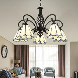 Tiffany Style Stained Glass Ceiling Hanging Lamp 5 Heads Chandelier Pendant Lamp