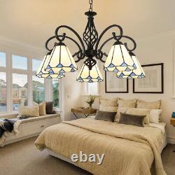 Tiffany Style Stained Glass Ceiling Hanging Lamp 5 Heads Chandelier Pendant Lamp