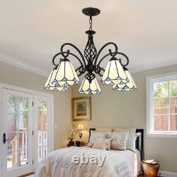 Tiffany Style Stained Glass Ceiling Hanging Lamp 5 Heads Chandelier Pendant Lamp