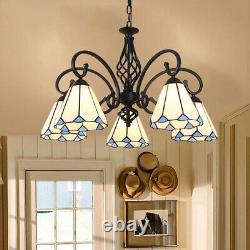 Tiffany Style Stained Glass Ceiling Hanging Lamp 5 Heads Chandelier Pendant Lamp