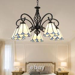 Tiffany Style Stained Glass Ceiling Hanging Lamp 5 Heads Chandelier Pendant Lamp