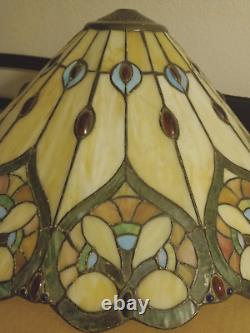 Tiffany Style Stained Glass Colorful Table / Floor Lamp Shade Vintage Large