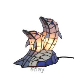 Tiffany Style Stained Glass Dolphin Table Lamp Night Accent Lighting Home Decor
