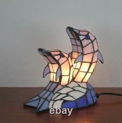 Tiffany Style Stained Glass Dolphin Table Lamp Night Accent Lighting Home Decor