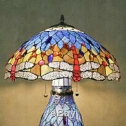 Tiffany Style Stained Glass Dragonfly Accent Reading Table Lamp with Lighted Base