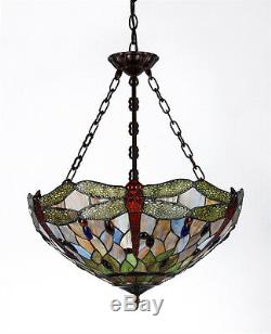 Tiffany Style Stained Glass Dragonfly Hanging Ceiling Pendant Light Fixture Lamp