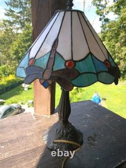 Tiffany Style Stained Glass Dragonfly Lamp Vintage Revival Leaded Glass Table