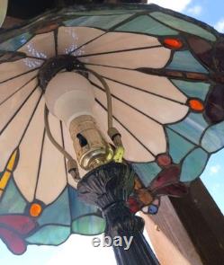 Tiffany Style Stained Glass Dragonfly Lamp Vintage Revival Leaded Glass Table