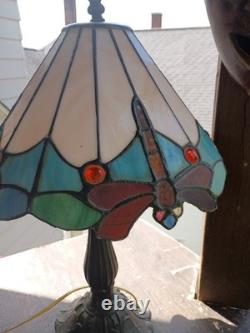 Tiffany Style Stained Glass Dragonfly Lamp Vintage Revival Leaded Glass Table