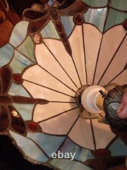 Tiffany Style Stained Glass Dragonfly Lamp Vintage Revival Leaded Glass Table
