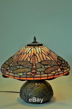 Tiffany Style Stained Glass Dragonfly Table Lamp with Mosaic Base 16H x 16W