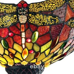 Tiffany Style Stained Glass Floor Lamp Dragonfly Design Torchiere Shade