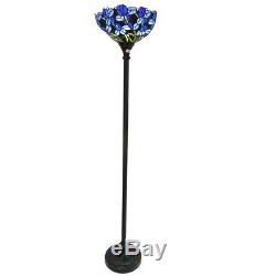 Tiffany Style Stained Glass Floor Lamp Iris Floral Torchiere Shade