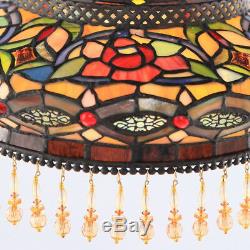Tiffany Style Stained Glass Floor Lamp Sidearm withBeaded Shade Victorian Boho