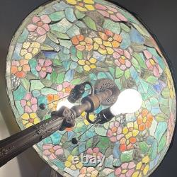Tiffany Style Stained Glass Floral Dome Shade Table Lamp Pull Chain Bronze