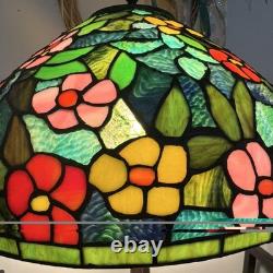 Tiffany Style Stained Glass Floral Dome Shade Table Lamp Pull Chain Bronze