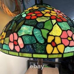 Tiffany Style Stained Glass Floral Dome Shade Table Lamp Pull Chain Bronze